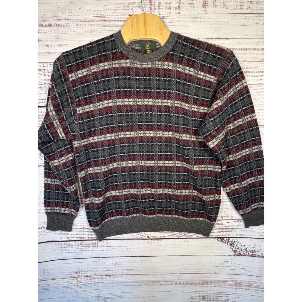 Vintage Club Room Lambswool Sweater Mens L Fair Isle Plaid Hong Kong 90s Preppy